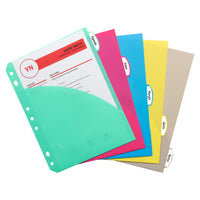 Mini Size 5-Tab Poly Index Dividers, Assorted Colors with Slant Pockets, 12 Sets