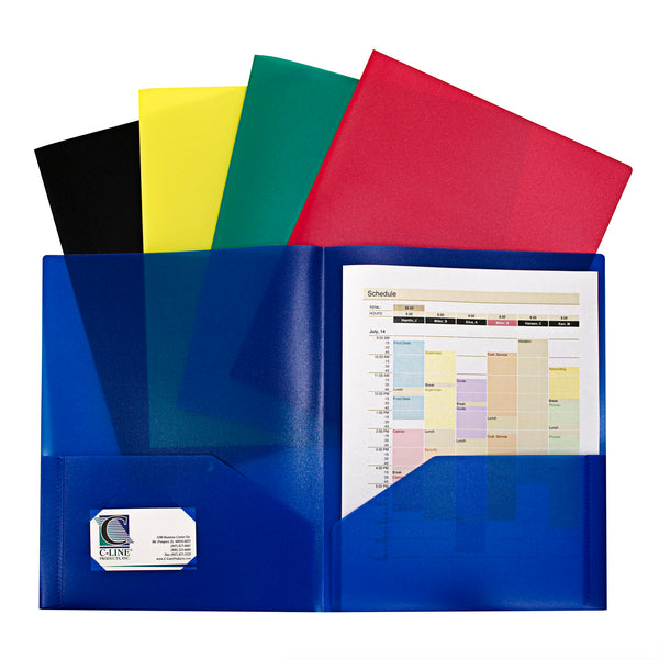 Two-Pocket Heavyweight Poly Portfolio Folder, Primary Colors, 10 Per Pack, 2 Packs