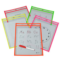 Reusable Dry Erase Pockets, Neon Colors, 9 x 12, Pack of 25