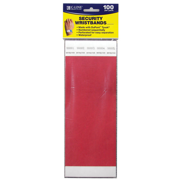 DuPont™ Tyvek® Security Wristbands, Red, 100 Per Pack, 2 Packs