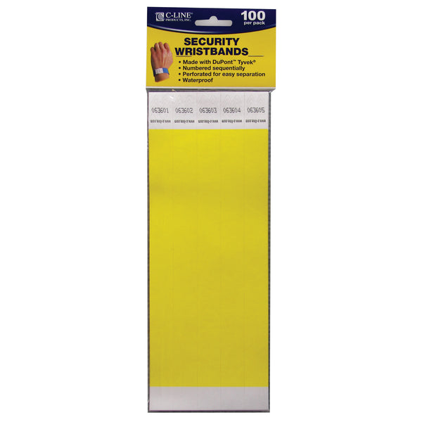 DuPont™ Tyvek® Security Wristbands, Yellow, 100 Per Pack, 2 Packs