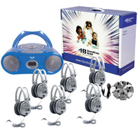 6 Person Listening Center with Bluetooth® CD-Cassette-FM Boombox and Deluxe Over-Ear Headphones