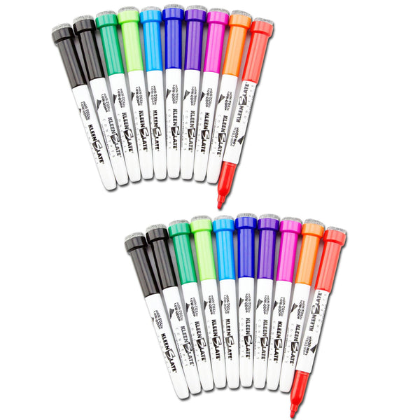 Dry Erase Student Markers with Erasers, Fine Point, Assorted Colors, 10 Per Pack, 2 Packs