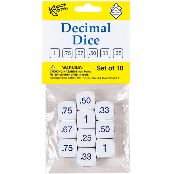 Decimal Dice Set, 10 Per Pack, 3 Packs