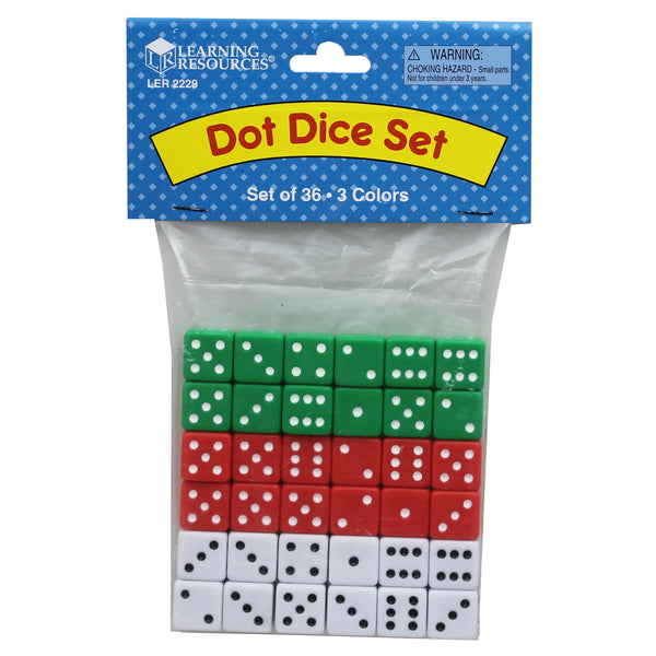 Dot Dice, Red, Green & White, 36 Per Pack, 3 Packs