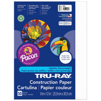Construction Paper, White, 9" x 12", 50 Sheets Per Pack, 10 Packs