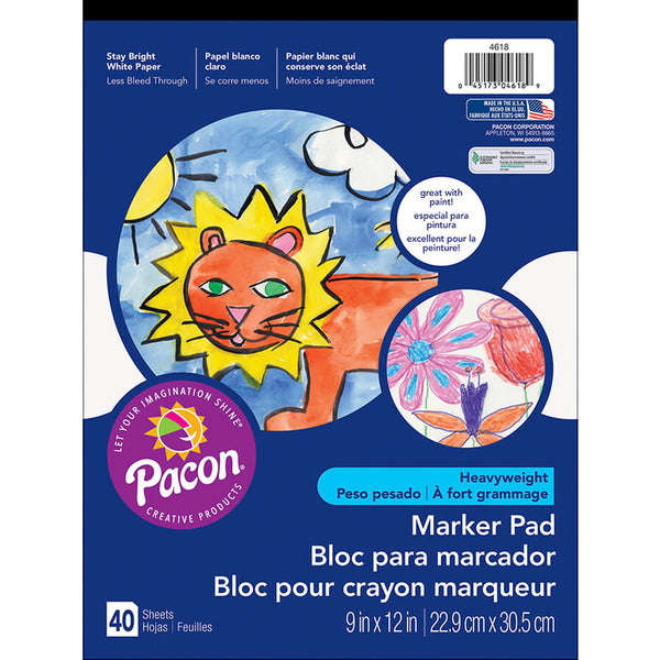 Marker Pad, White, 9" x 12", 40 Sheets, Pack of 6