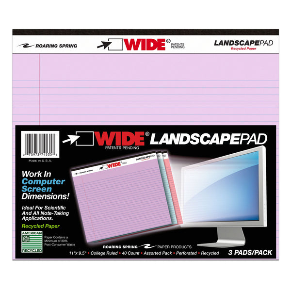 Legal Pad, Landscape, Orchid-Blue-Pink, 3 Per Pack, 2 Packs