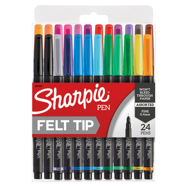 Art Pens, Fine Point, Assorted Colors, 24 Count