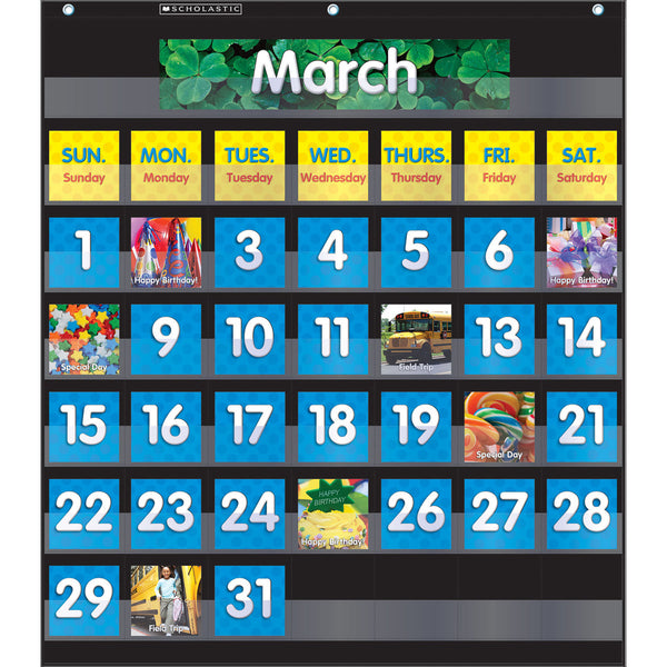 Monthly Calendar Pocket Chart with Cards, Black