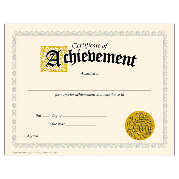 Certificate of Achievement Classic Certificates, 30 Per Pack, 6 Packs