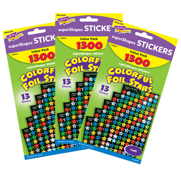 Colorful Foil Stars superShapes Value Pack, 1300 Per Pack, 3 Packs